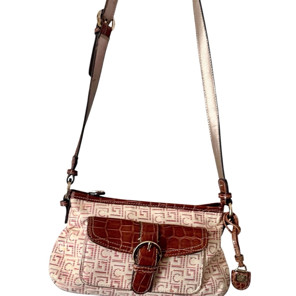 Liz Claiborne Brown and Cream Crossbody Bag with Leather Accents